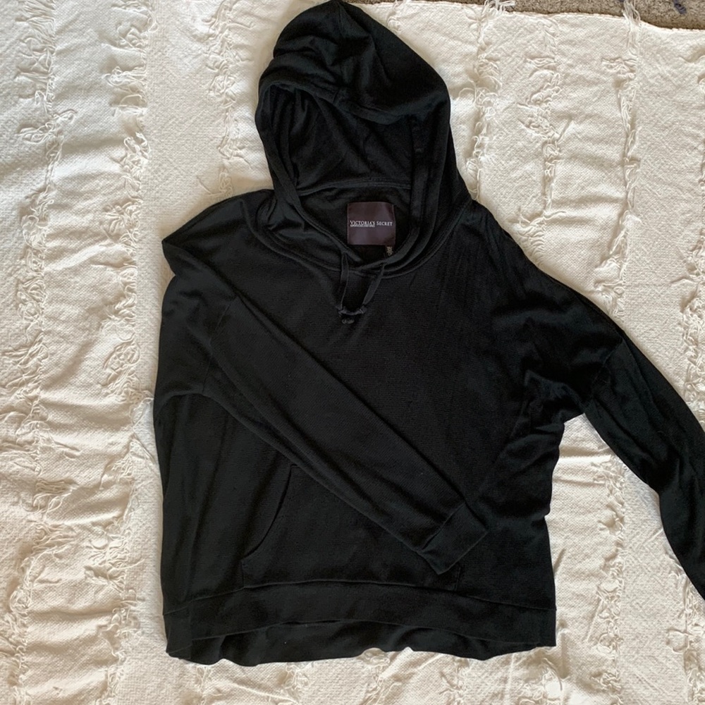 Victoria’s Secret Black Waffle Knit Flowy Hoodie
